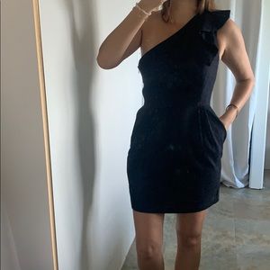 BCBG one shoulder dress. Deep purple and lace.